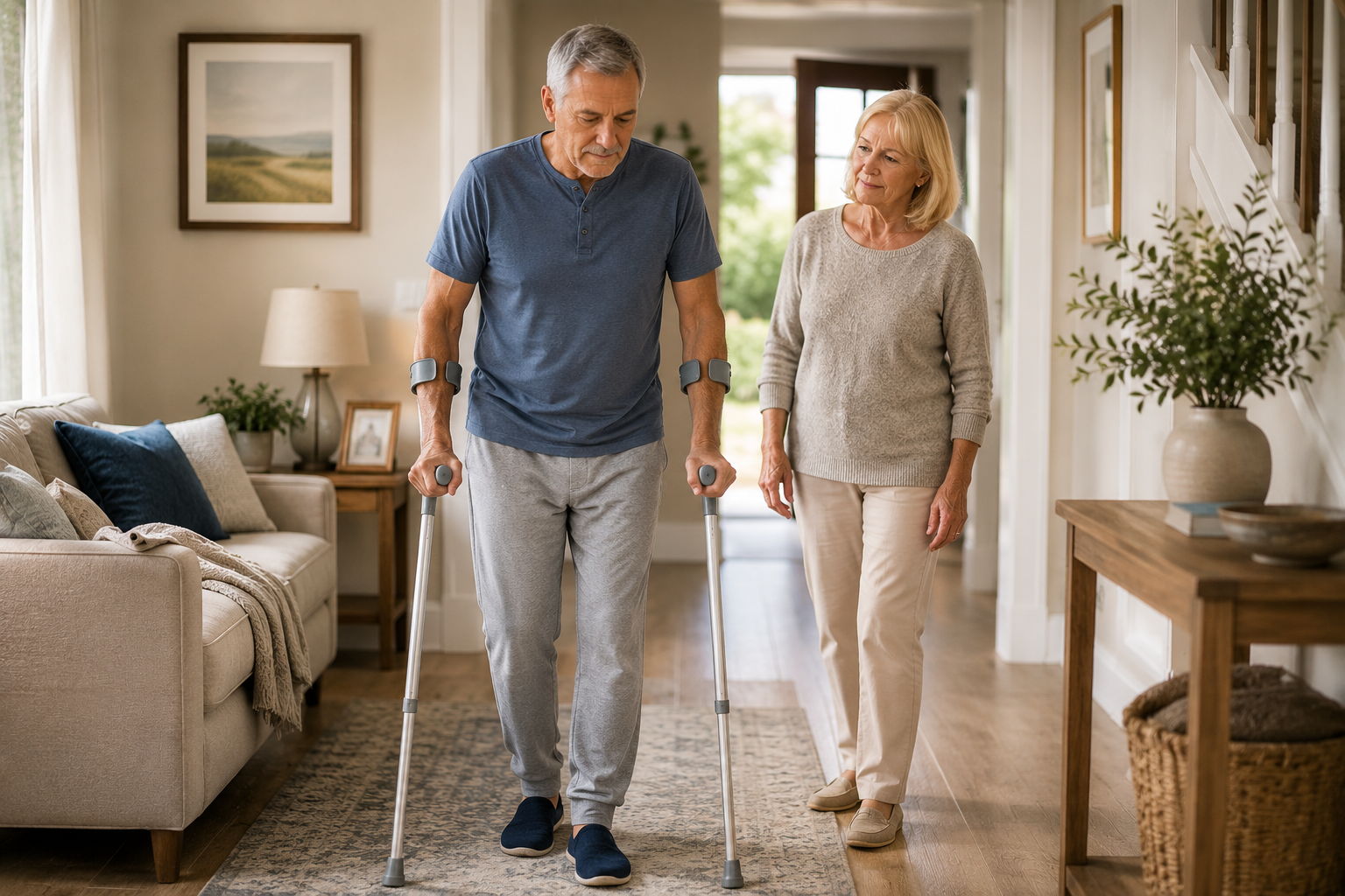 Older adult recovering safely at home with support