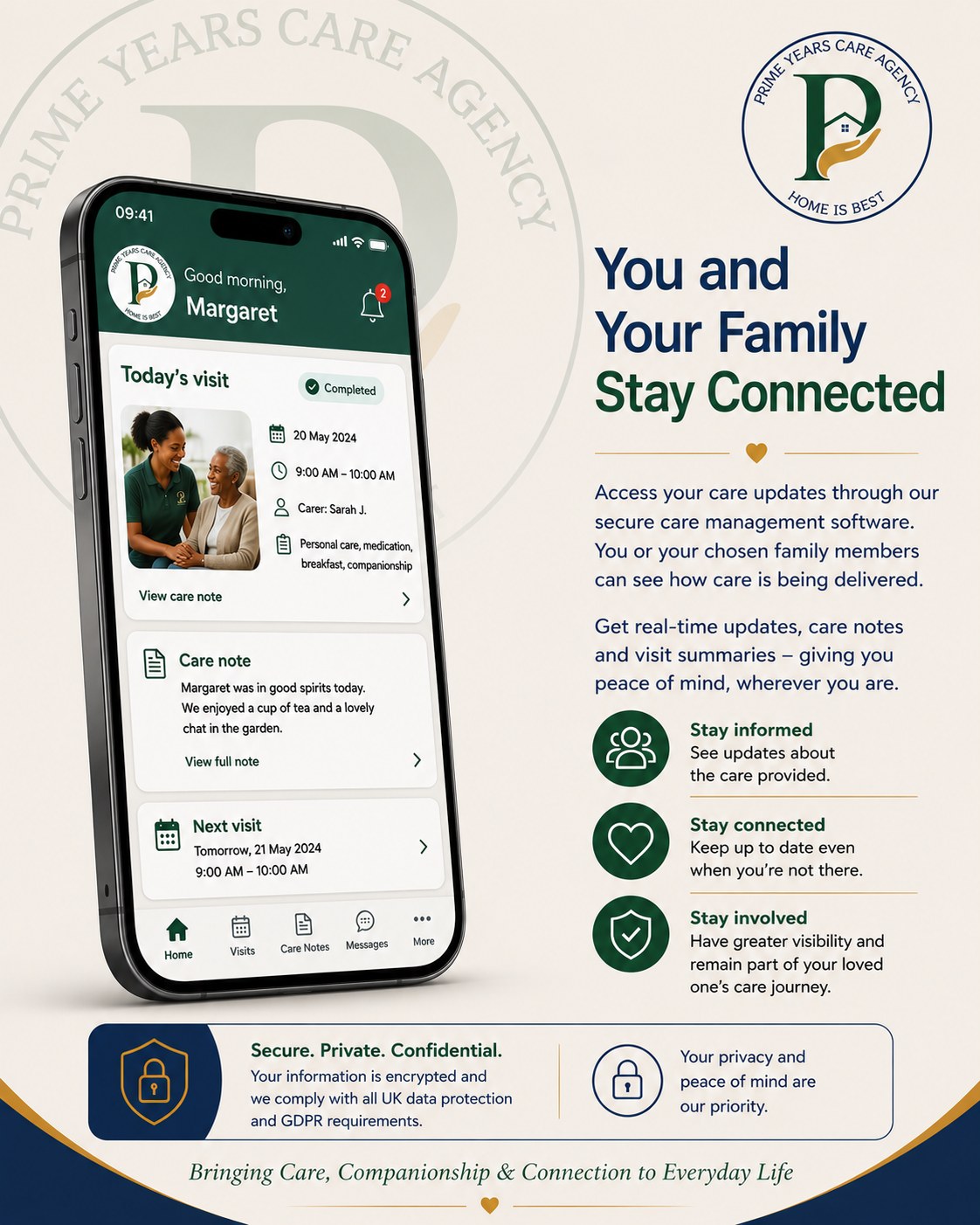 Prime Years Care Agency family care app and connection
